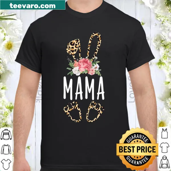 Floral mama bunny shirt with leopard print for Easter
