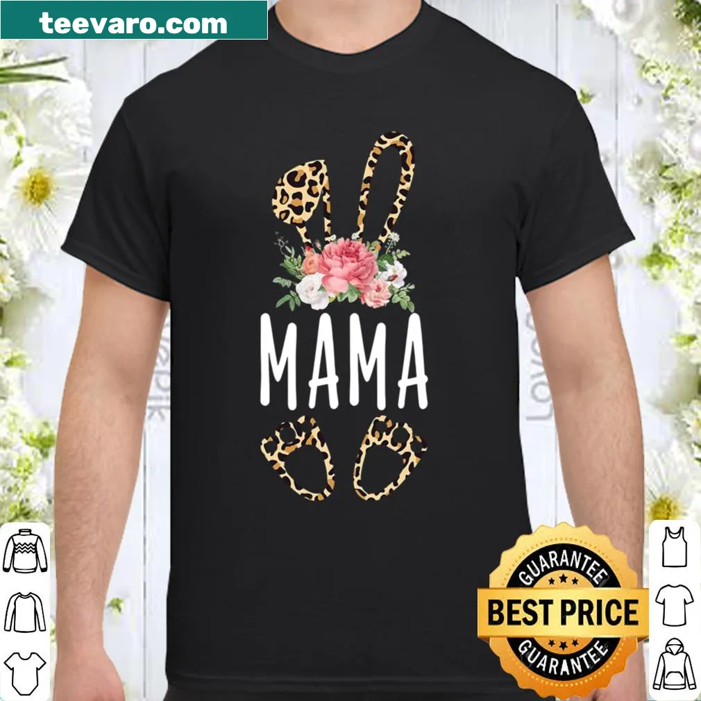 Floral mama bunny shirt with leopard print for Easter