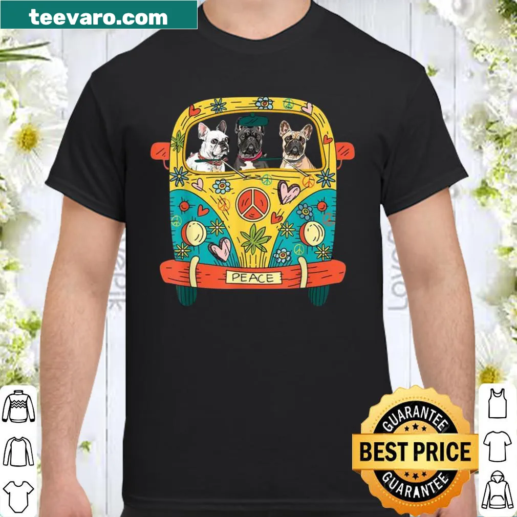 French Bulldog driving a hippie bus in a fun illustration