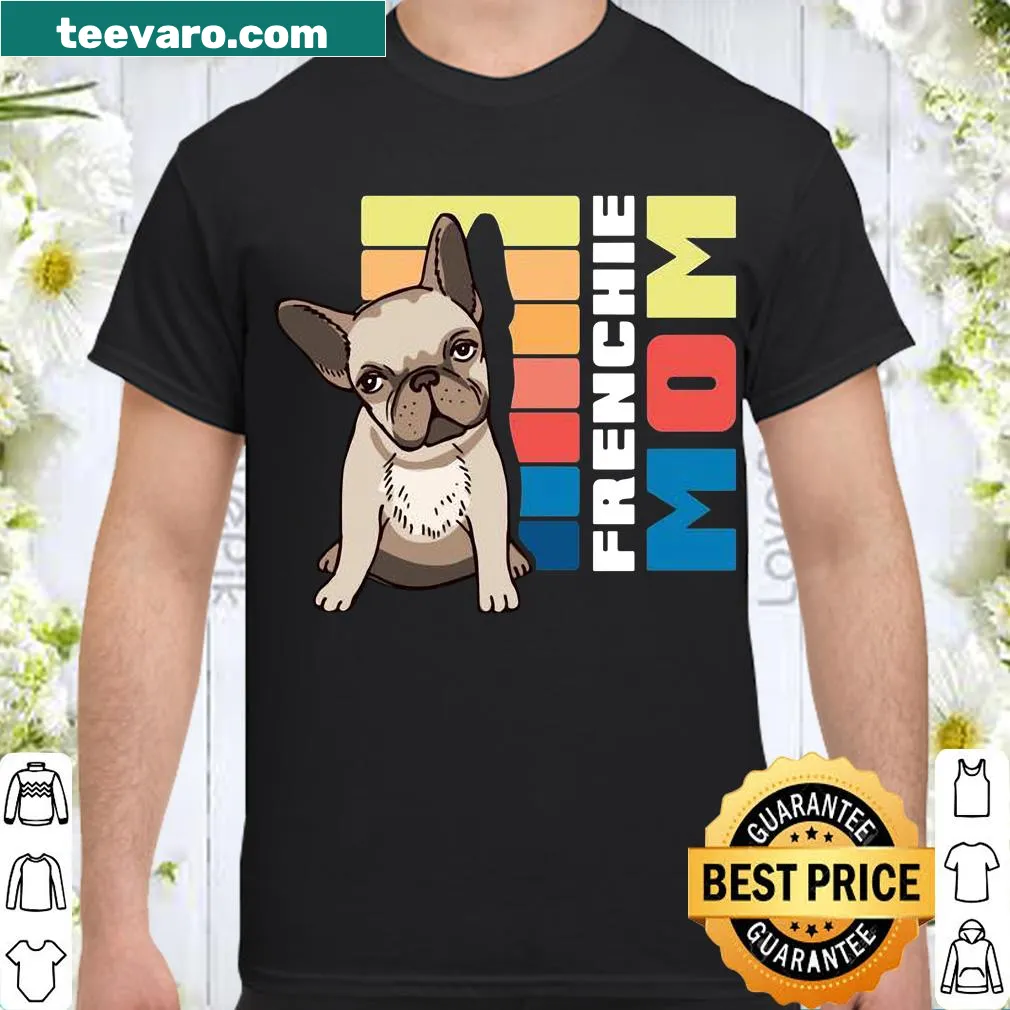 Cute French Bulldog illustration with 'Dog Mom' text on t-shirt