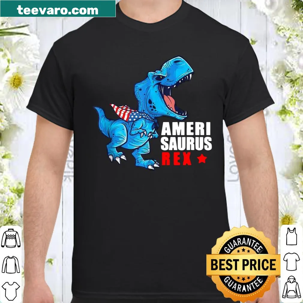 Funny cartoon T-Rex Amerisaurus with American flag design