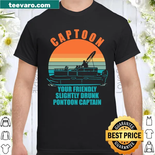 Cartoon pontoon boat captain graphic t-shirt