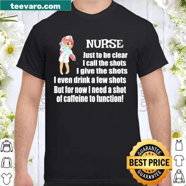 Humorous nurse shirt with coffee and vaccination graphic
