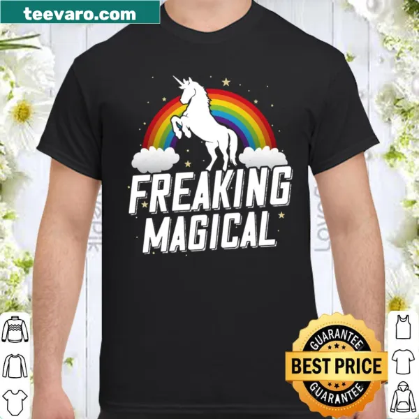 Retro unicorn shirt with the phrase 'Freaking Magical' for fun-loving individuals