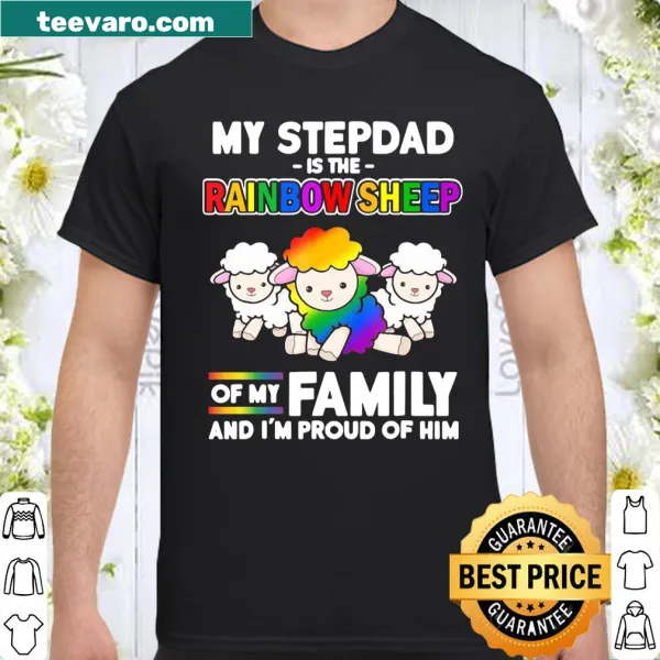Rainbow sheep graphic with text celebrating stepdad's pride