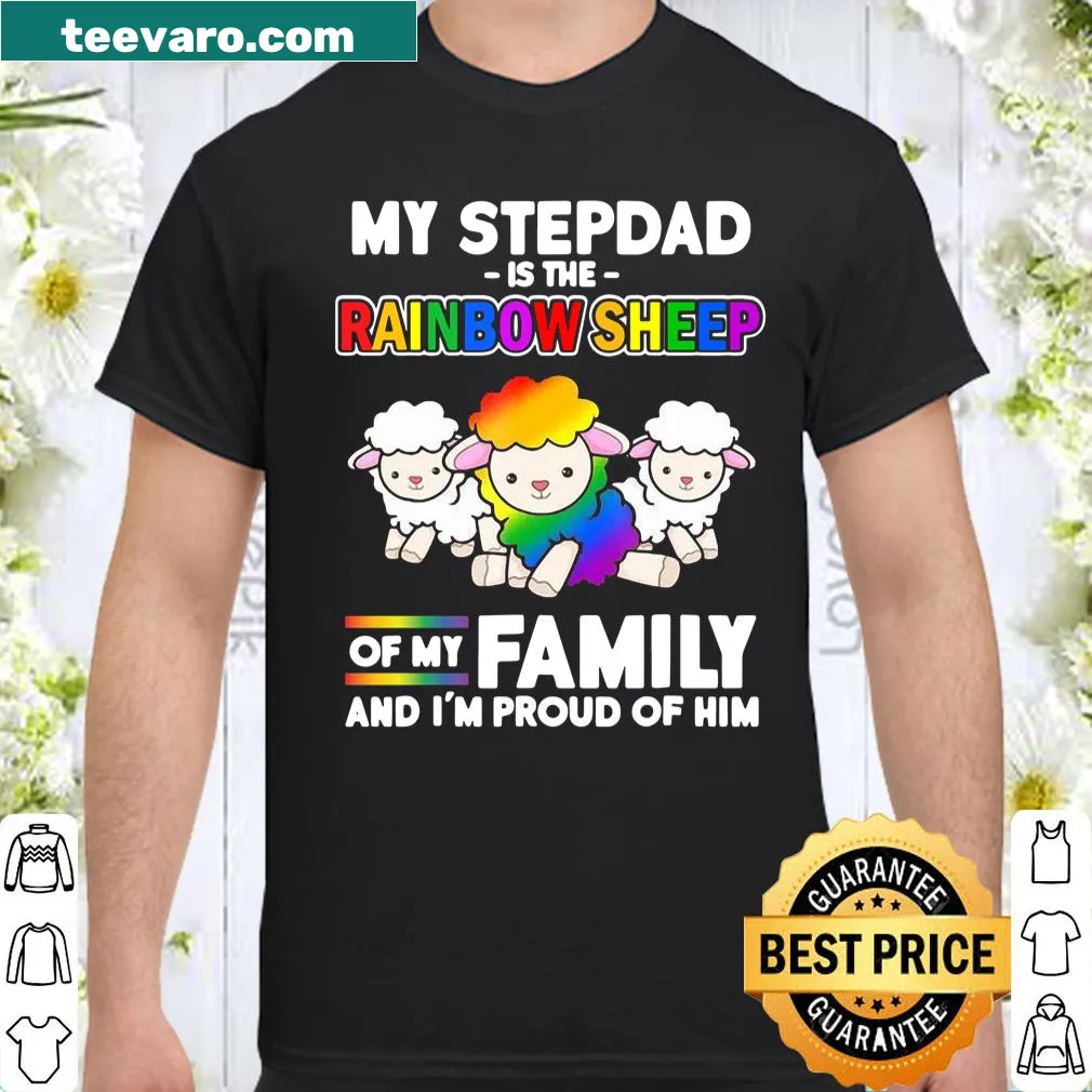 Rainbow sheep graphic with text celebrating stepdad's pride