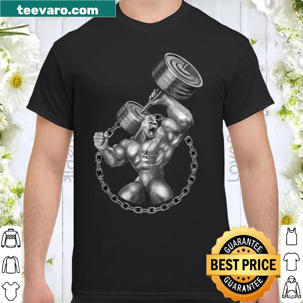 Shirt featuring a fierce gorilla graphic promoting fitness and strength.