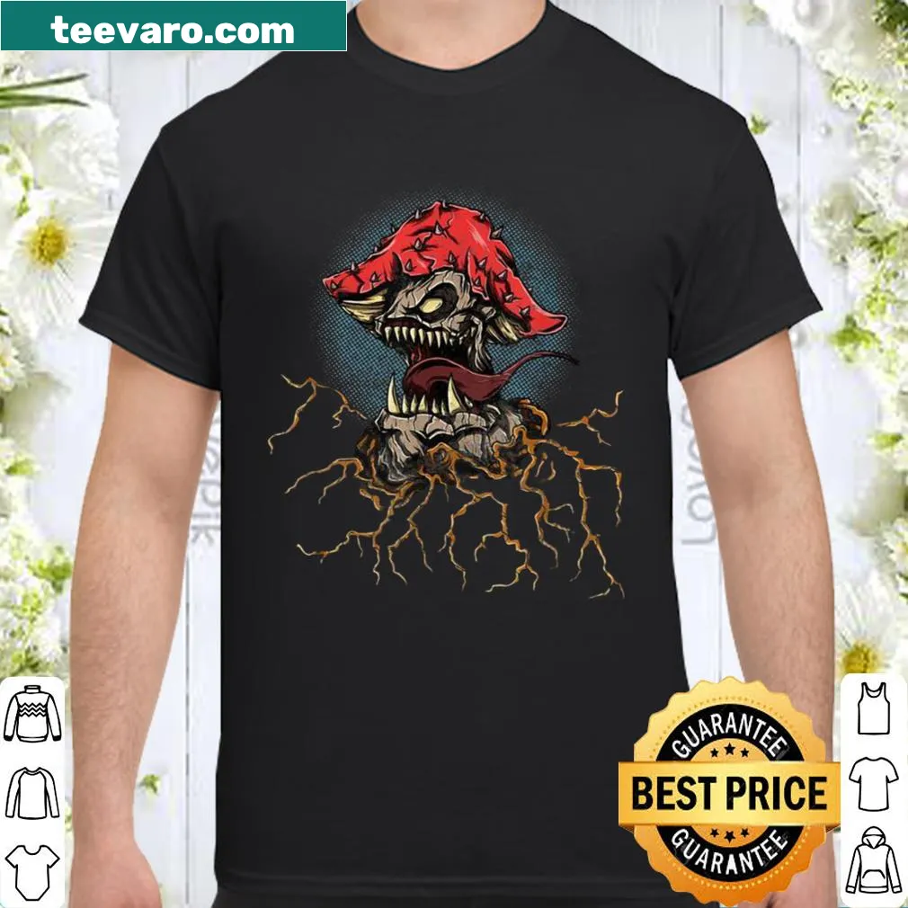 Goth-inspired shirt with a punk monster mushroom graphic