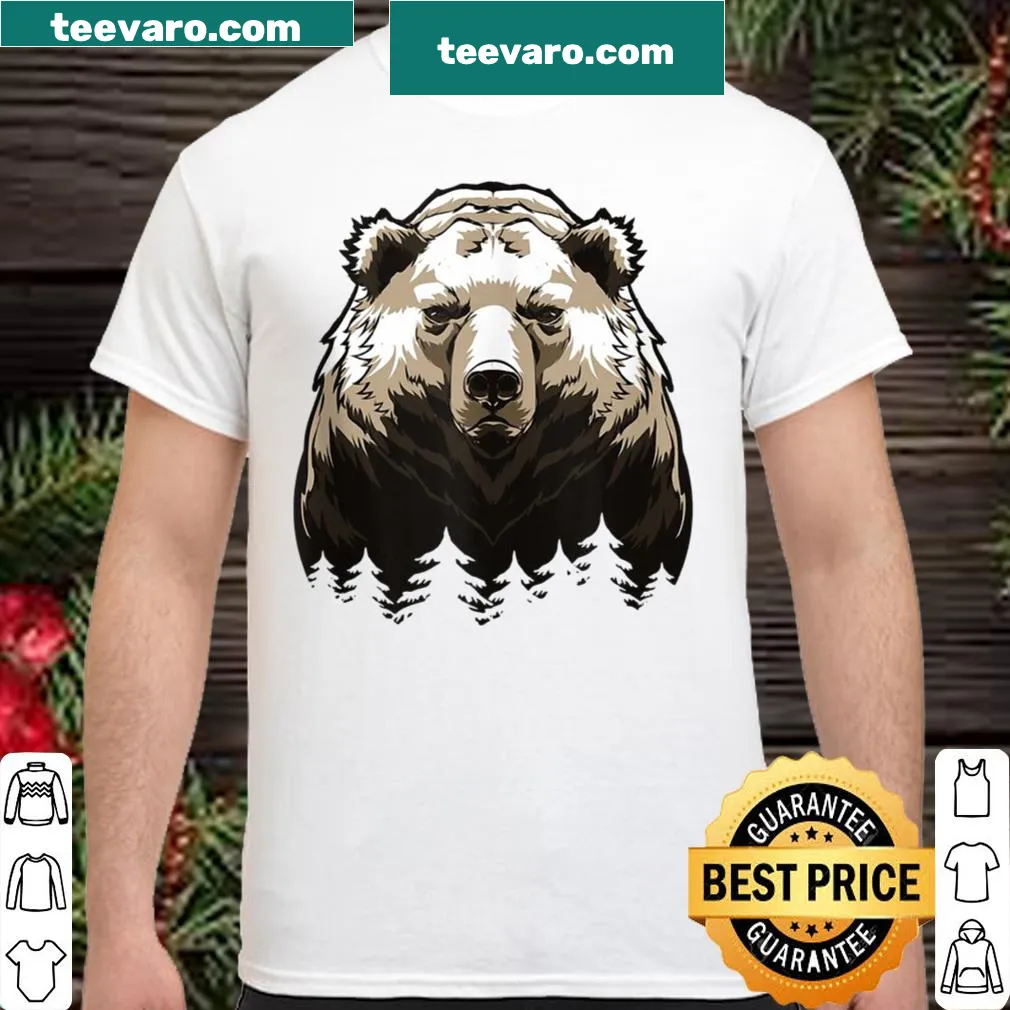 Illustrated grizzly bear design on wilderness-themed t-shirt
