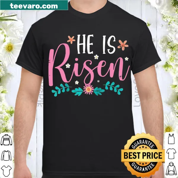 Easter-themed graphic featuring the phrase 'He Is Risen'