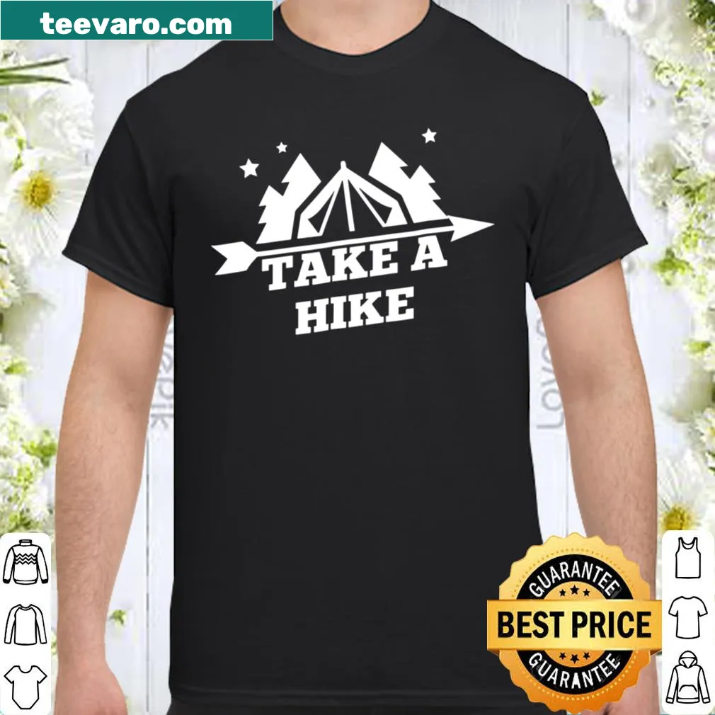 Outdoor-themed shirt featuring hiking and camping graphics