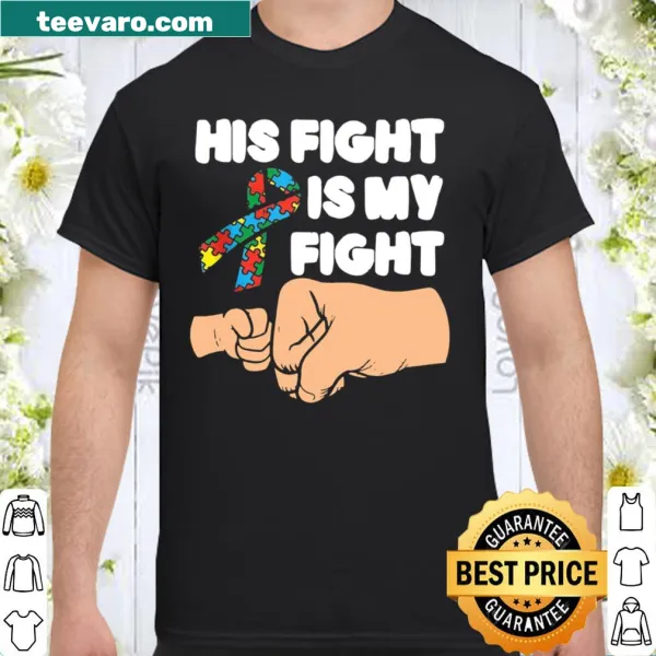 Mom's shirt with autism awareness ribbon and fist bump