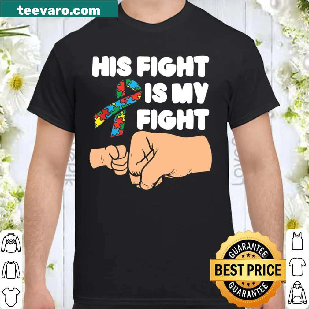 Mom's shirt with autism awareness ribbon and fist bump