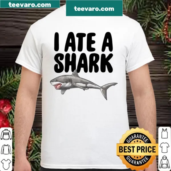 Playful shark-themed graphic on a casual shirt