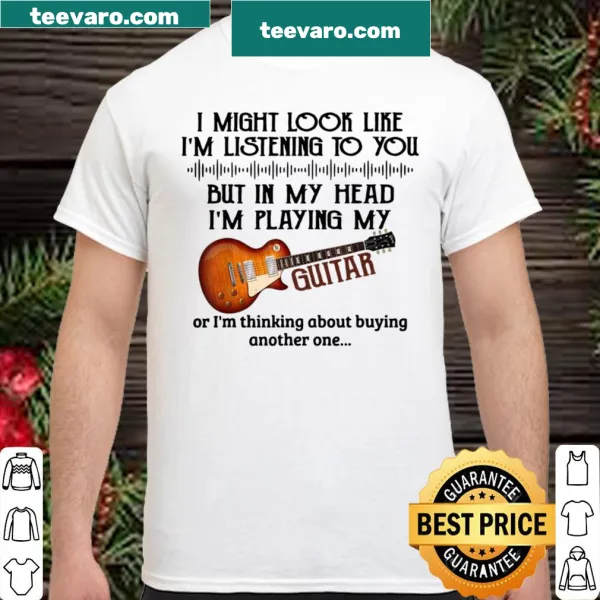 Guitar-themed shirt with humorous text about distraction while listening