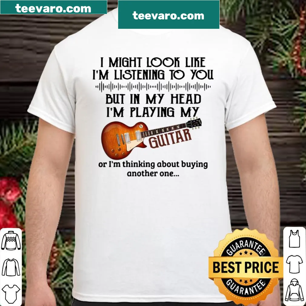 Guitar-themed shirt with humorous text about distraction while listening