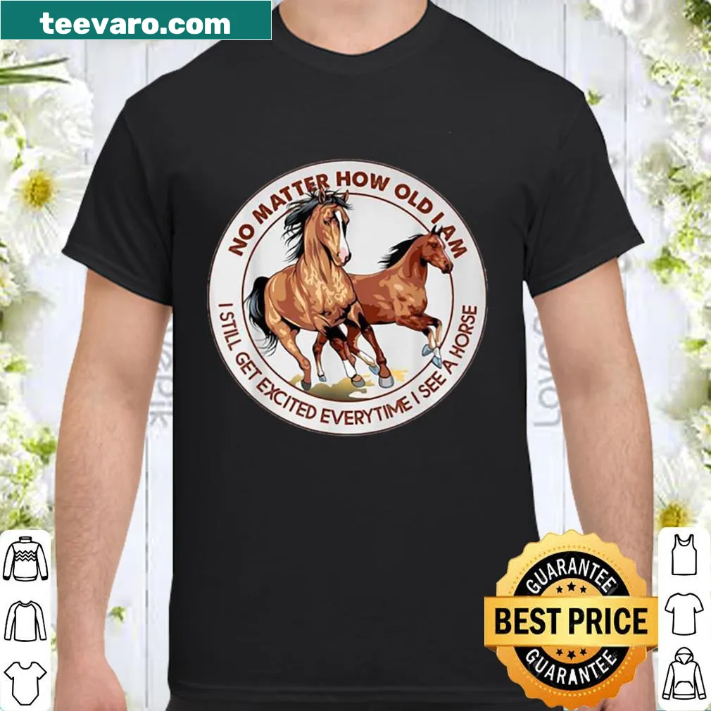 Illustrated shirt featuring a horse and text about excitement for horses