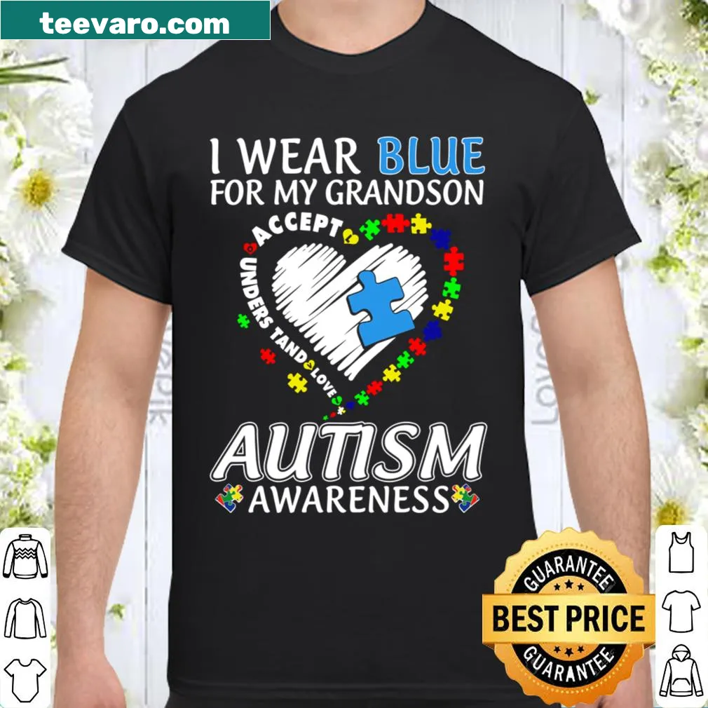 Blue shirt supporting Autism Awareness with heartfelt text for grandson