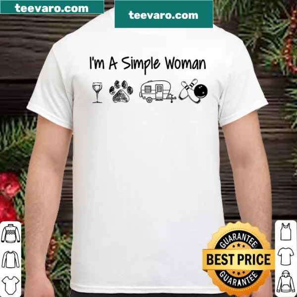 Shirt expressing simplicity with wine, dog, and bowling