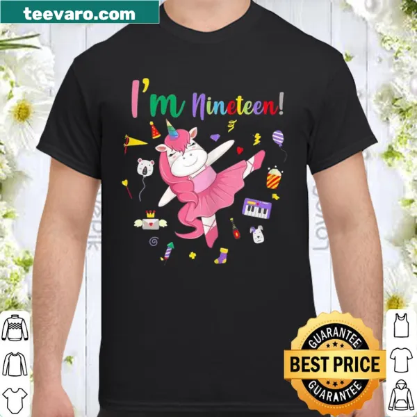 Cute birthday shirt for girls featuring a ballerina unicorn and 19th birthday message.
