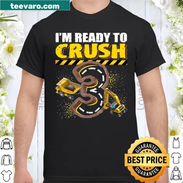 Shirt featuring a construction excavator design for a 3rd birthday