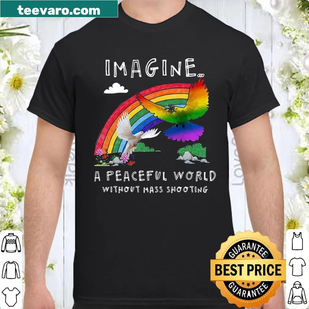 T-shirt featuring a message about peace and ending mass shootings
