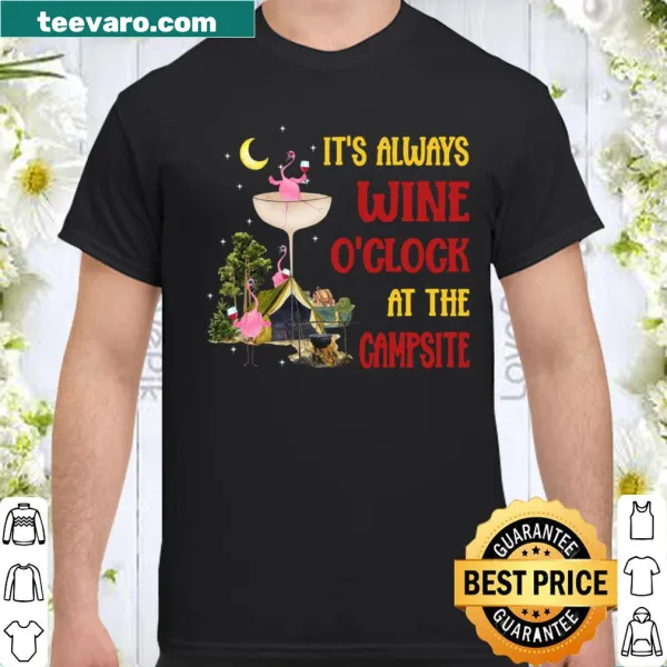 Playful camping shirt celebrating wine o'clock