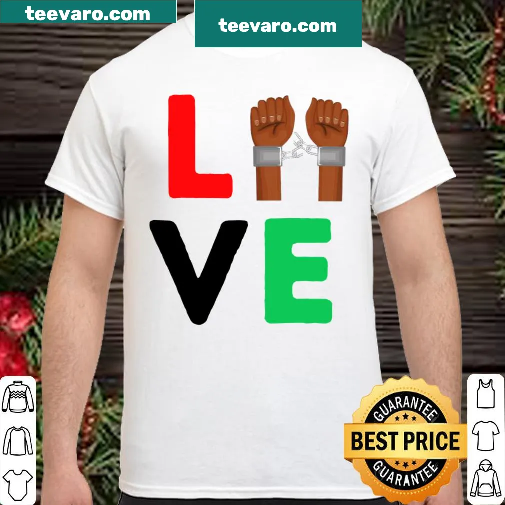 Bold Juneteenth shirt with graphic of hands symbolizing unity