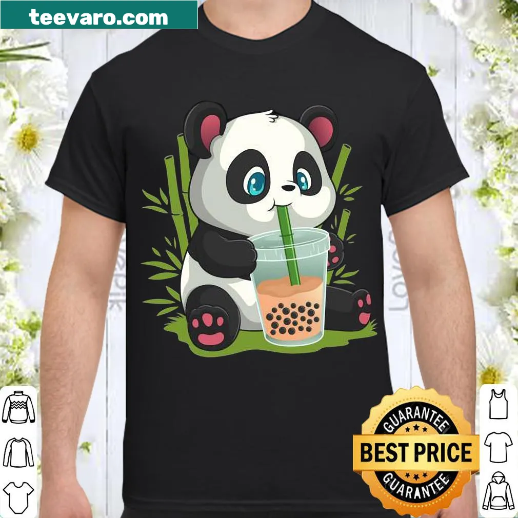 Cute anime panda design enjoying bubble tea