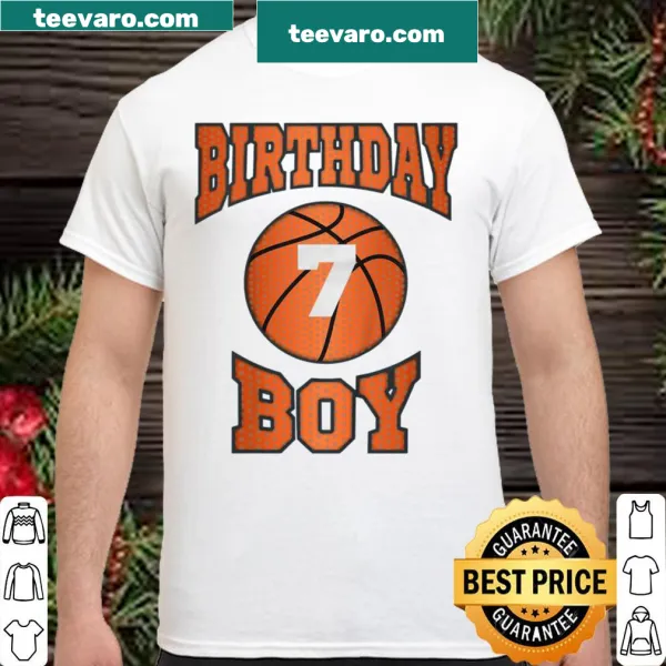 Illustrated T-shirt for a boy's 7th birthday featuring a basketball design