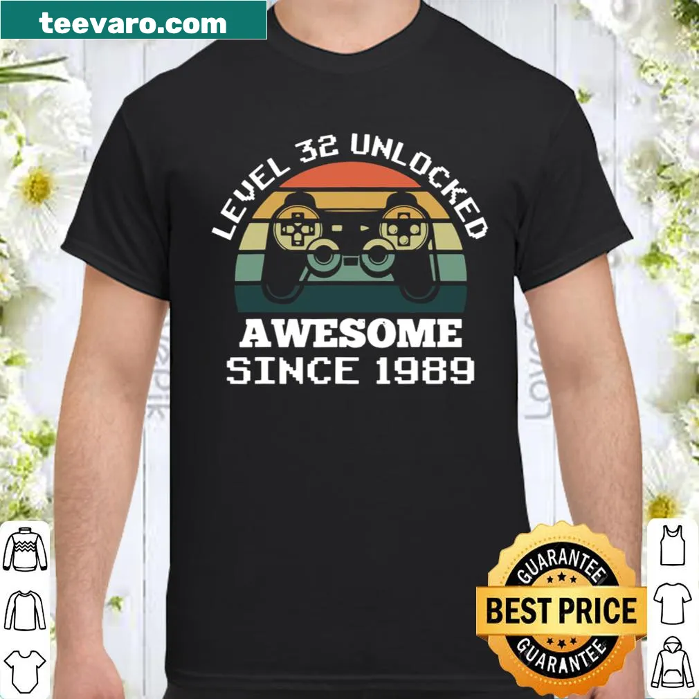 Birthday-themed t-shirt with gaming graphic celebrating turning 32