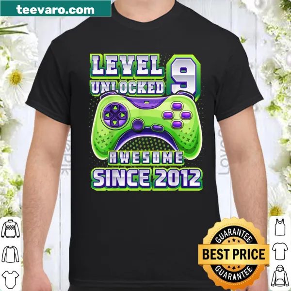 Level 9 Unlocked graphic shirt for a 9th birthday celebration