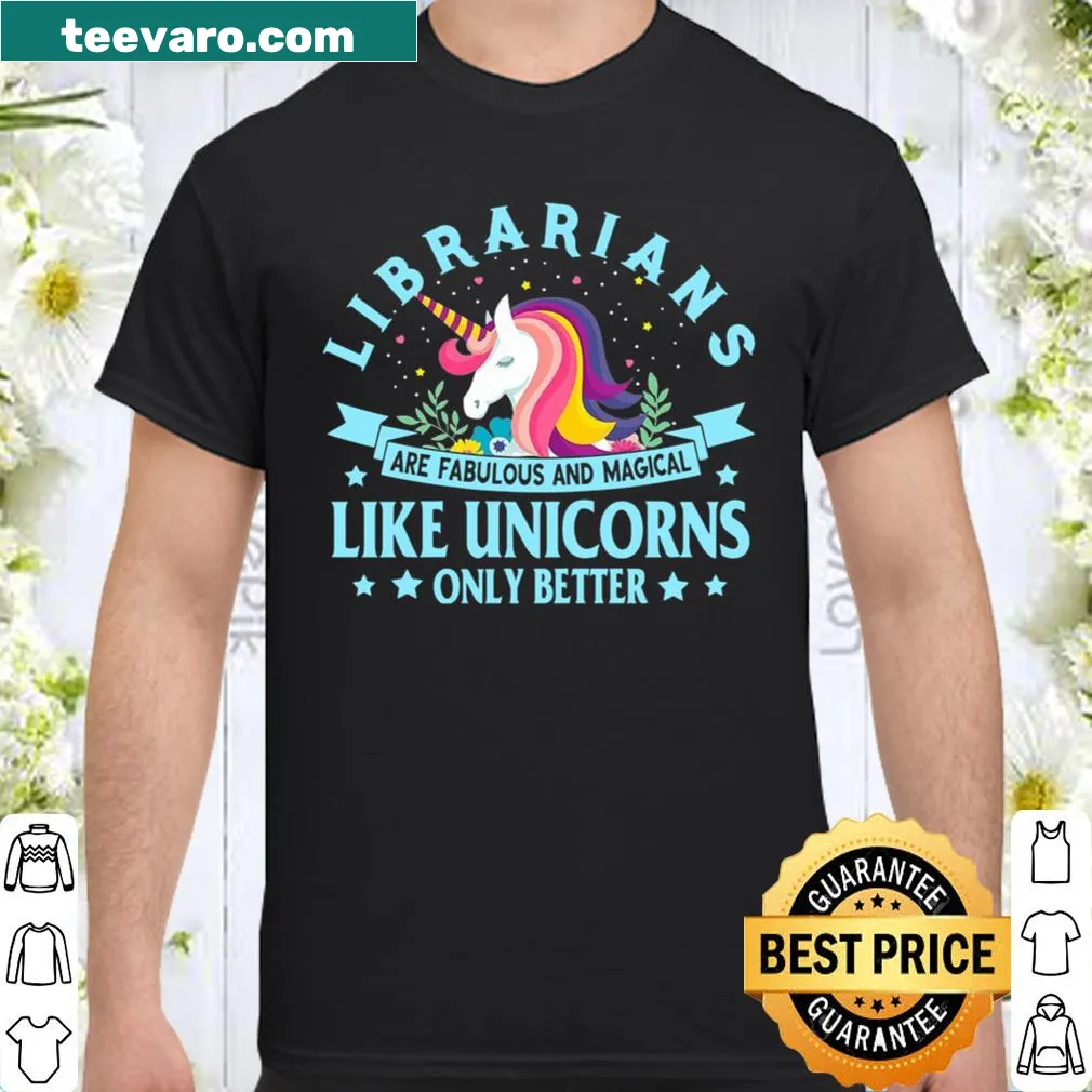 Graphic t-shirt featuring librarians as magical unicorns with a fun slogan