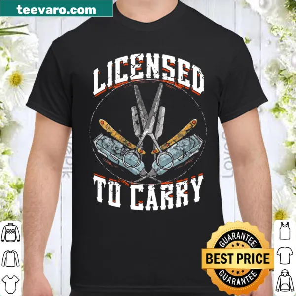 Grunge-style tee with 'License To Carry' graphic for barbers