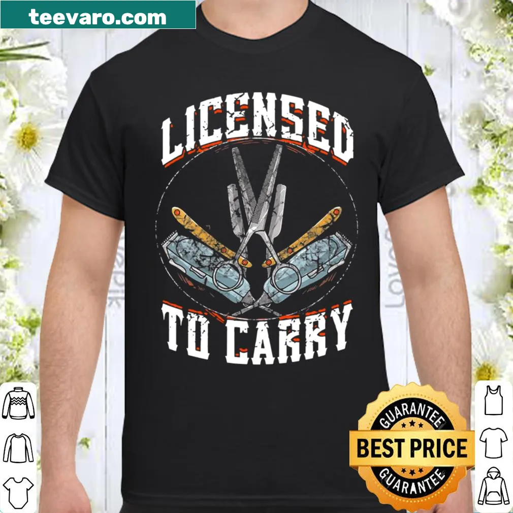 Grunge-style tee with 'License To Carry' graphic for barbers
