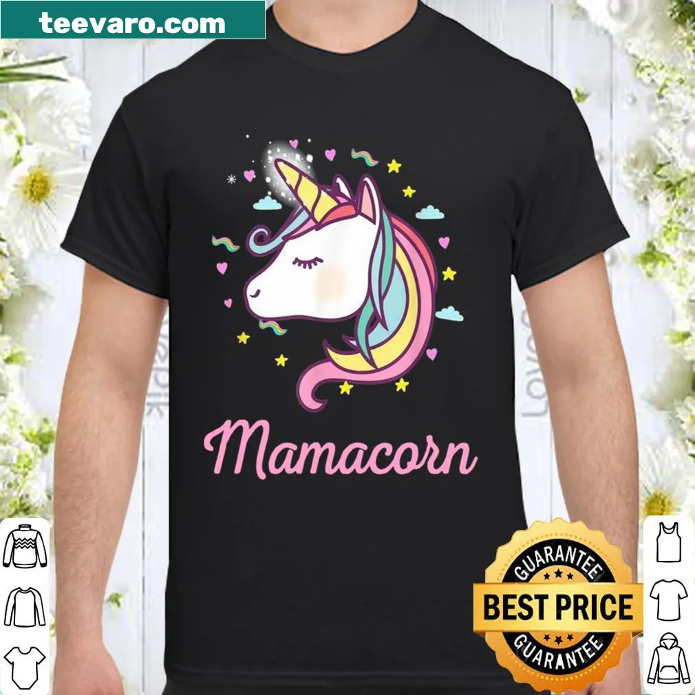 Whimsical shirt featuring a unicorn themed 'Mamacorn' design for moms.