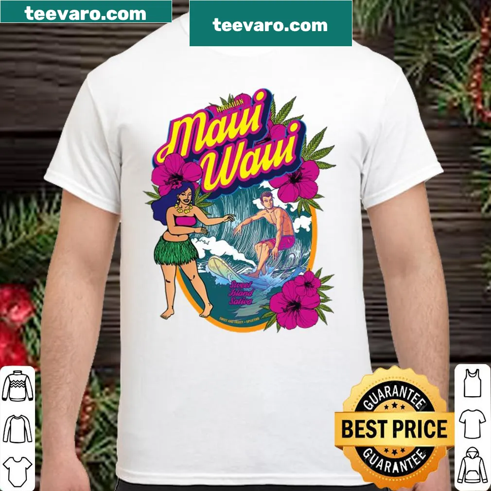 Vintage-style marijuana-themed shirt with Maui Waui graphics