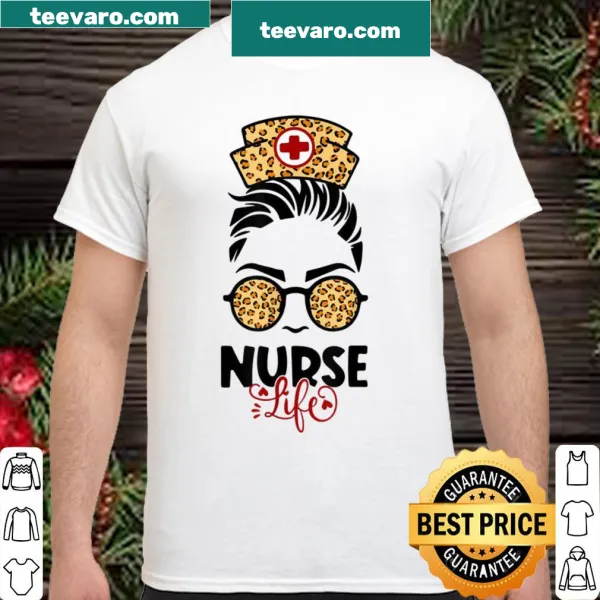 Cute shirt with a graphic of a girl in leopard print sunglasses and messy hair, representing nursing