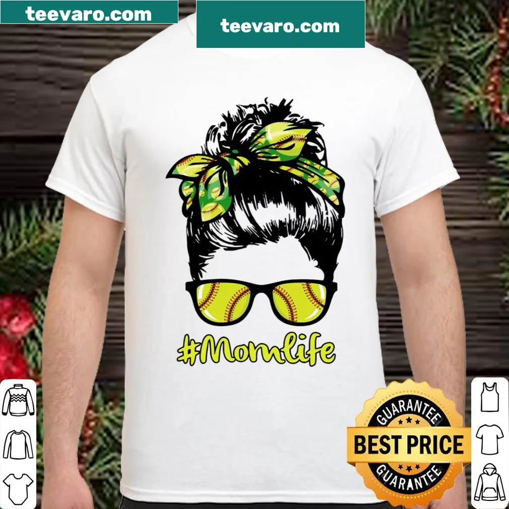 Softball Mom shirt featuring sunglasses and a messy bun graphic.