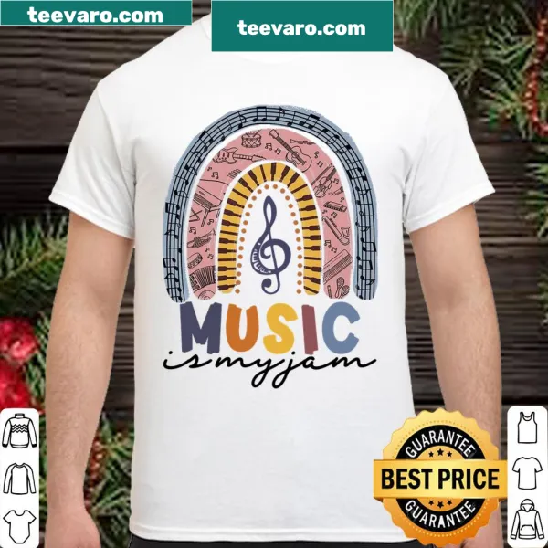 Typography design stating 'Music Is My Jam' on shirt