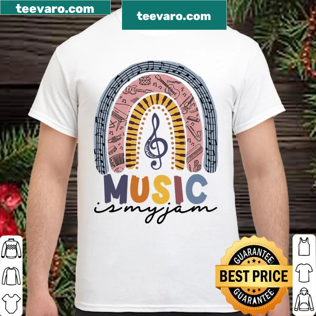 Typography design stating 'Music Is My Jam' on shirt