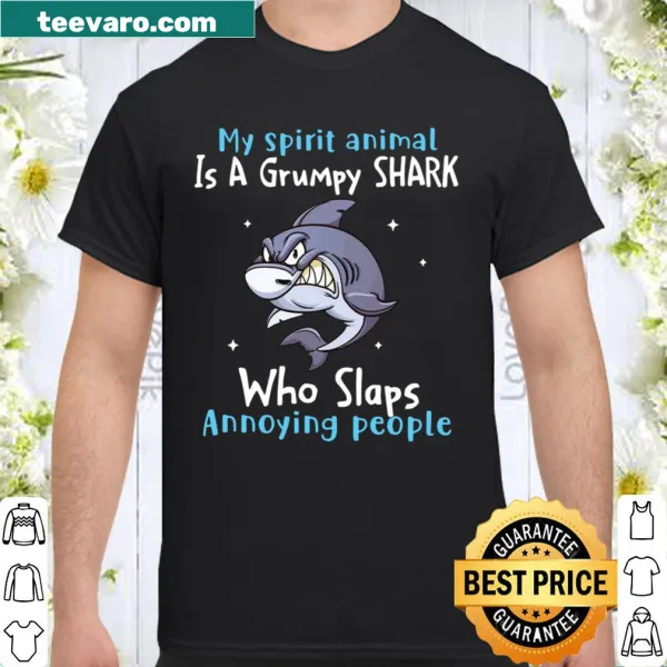 Humorous shirt with a grumpy shark holding wine and funny text