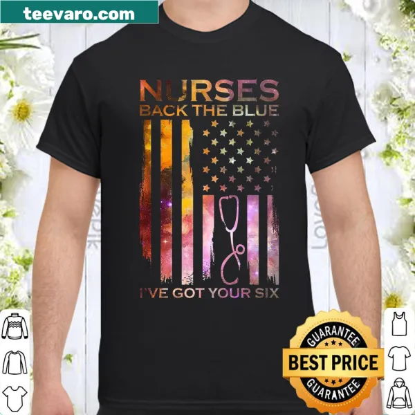 Supportive nurse t-shirt with text about backing the blue
