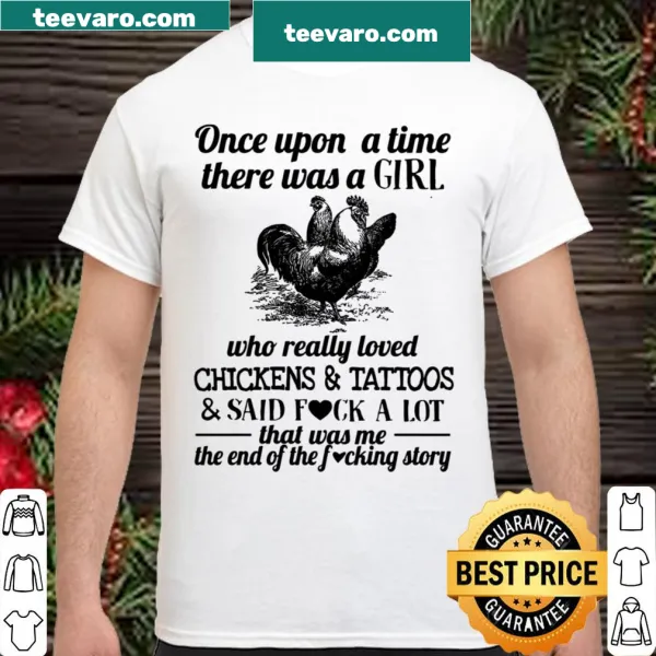 Bold graphic tee with humorous narrative about chickens and tattoos