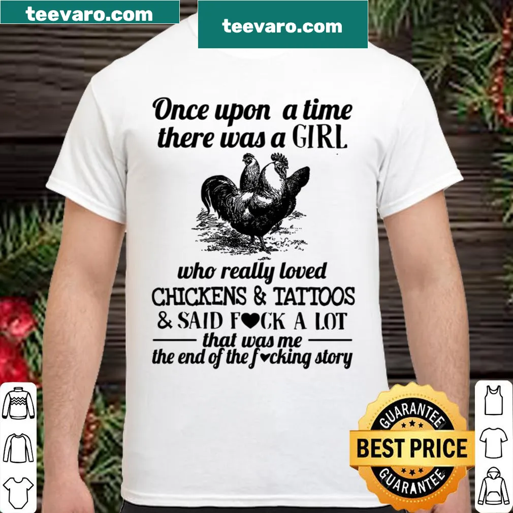Bold graphic tee with humorous narrative about chickens and tattoos
