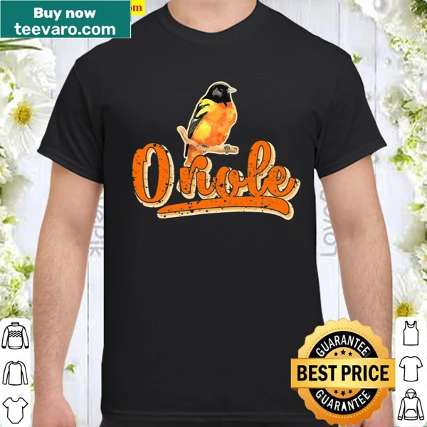 Vintage-style shirt with an oriole bird silhouette design.