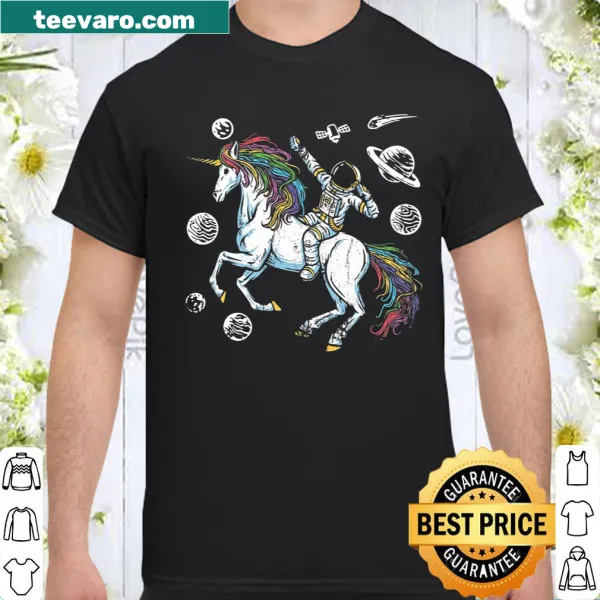Cartoon unicorn cosmonaut design on a casual shirt