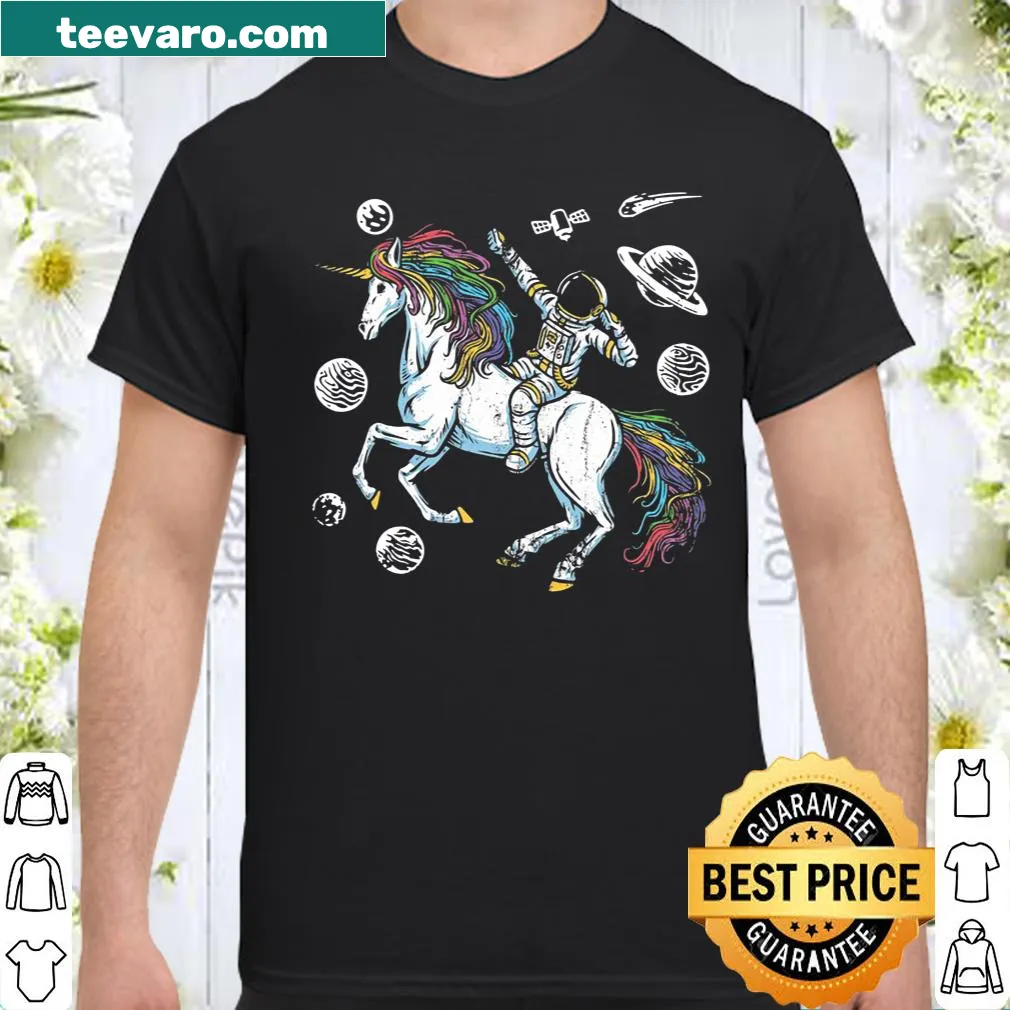 Cartoon unicorn cosmonaut design on a casual shirt
