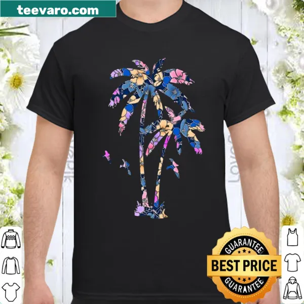 Tropical palm tree print shirt ideal for beach lovers.