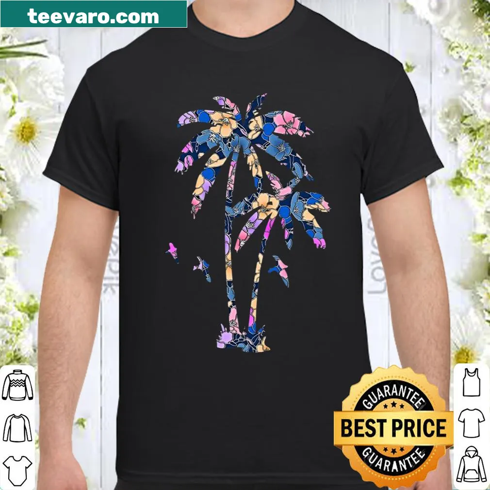 Tropical palm tree print shirt ideal for beach lovers.
